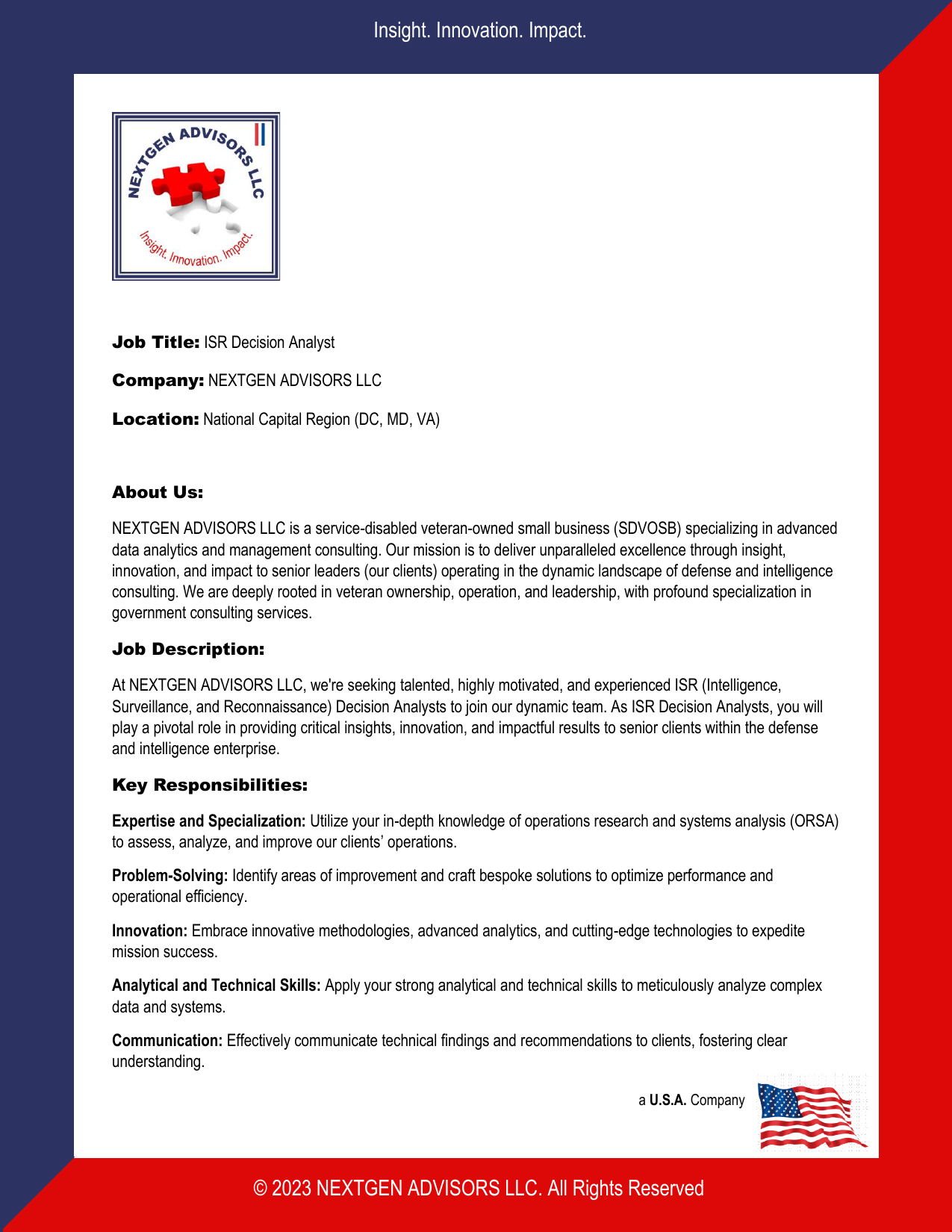 ISR Decision Analyst job announcement